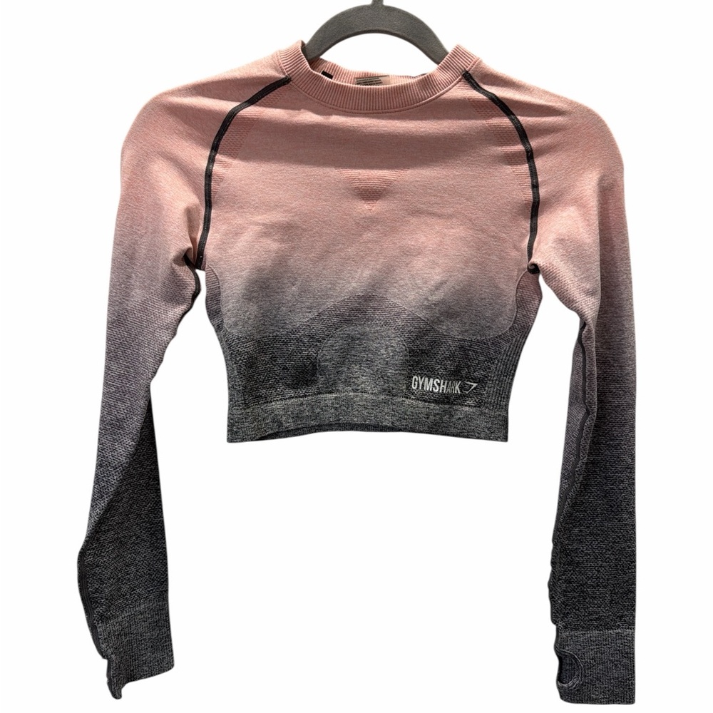 Gymshark Ombre Pink and Gray Long Sleeve Crop Top Size S